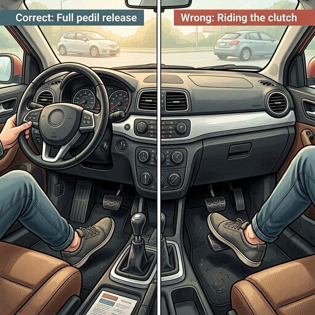 Comparison of proper clutch use versus riding the clutch while driving