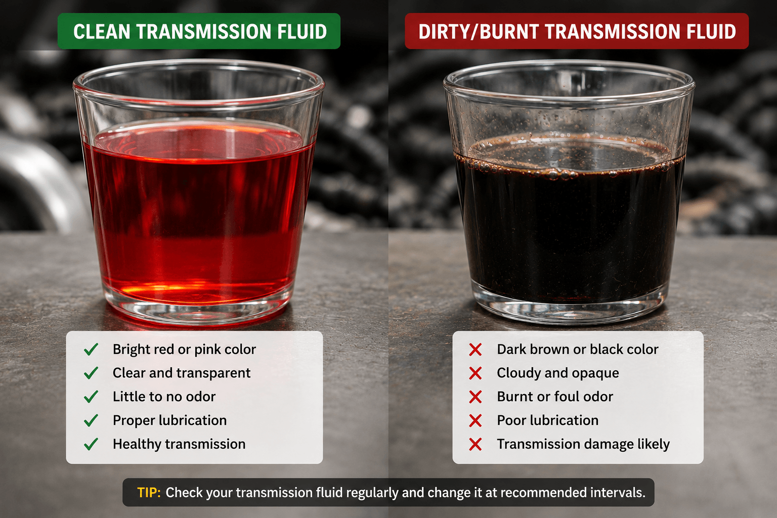 Comparison between clean and contaminated automatic transmission fluid