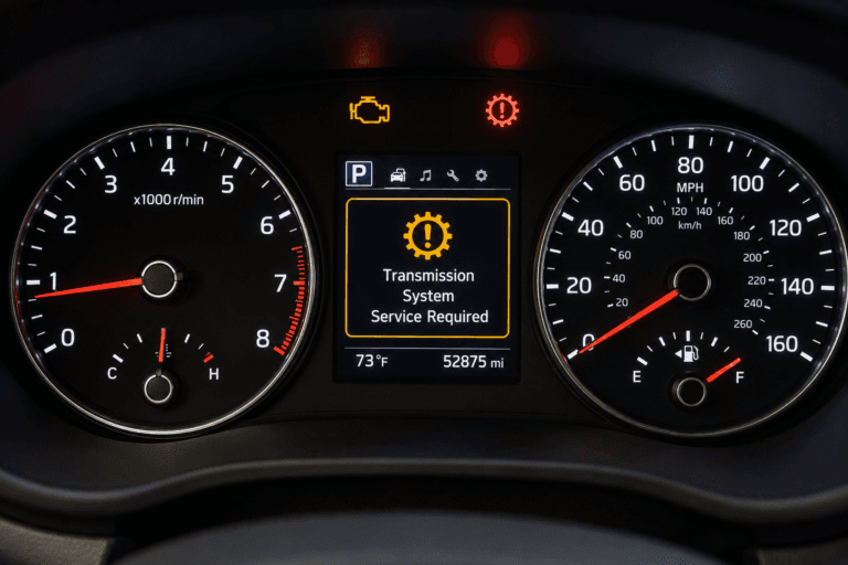 Dashboard warning lights showing automatic transmission shifting problems