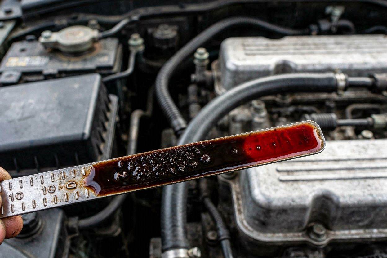 Comparison of clean and burnt transmission fluid that can cause a high-pitched transmission whine.