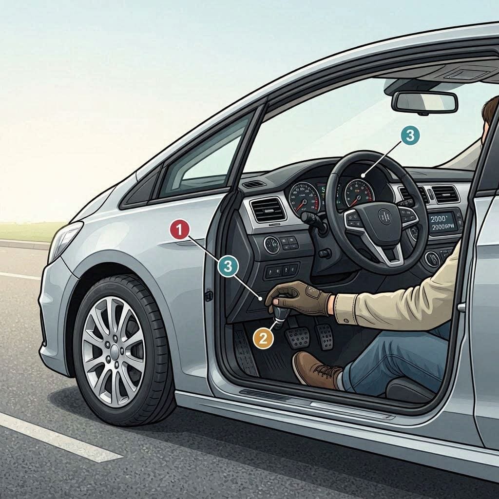 car performing 5th gear stall test to diagnose clutch slipping 