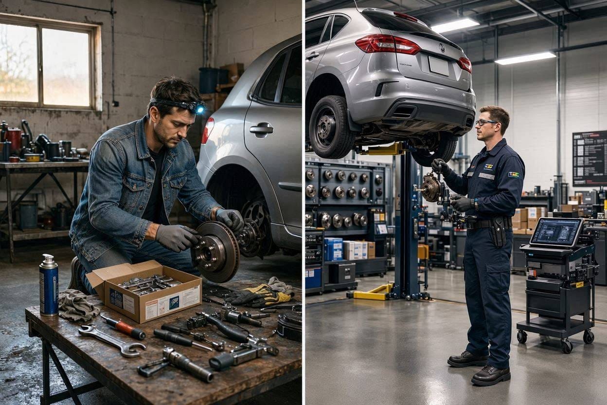 DIY brake hardware replacement compared with professional brake service.