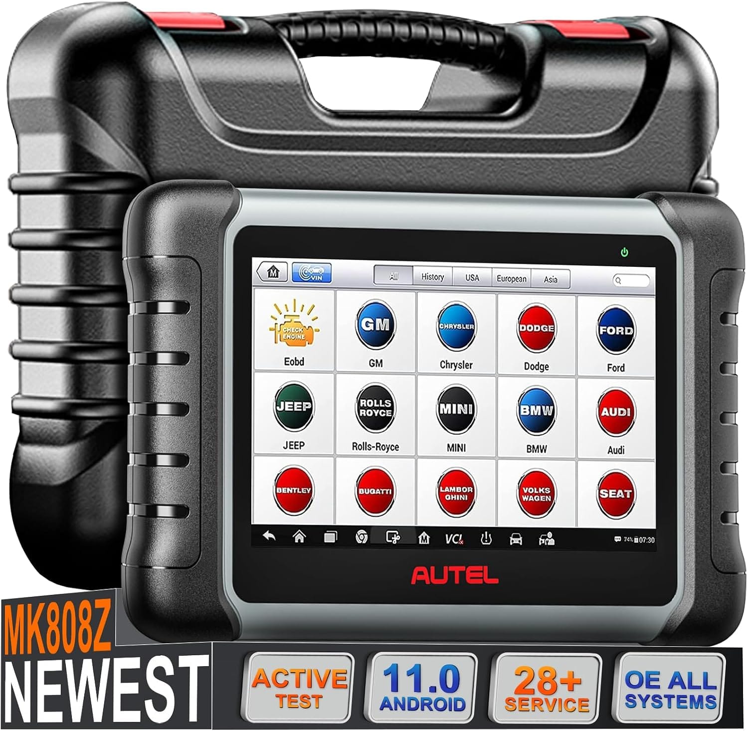 Autel MaxiCOM MK808Z bidirectional OBD2 scan tool with live data and misfire counter display
