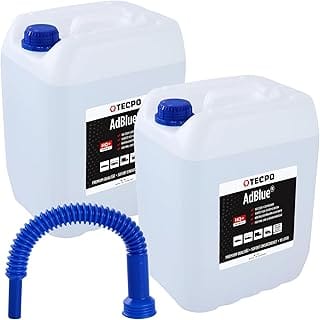 TECPO AdBlue Urea Solution SCR Exhaust Gas Cleaning Ad Blue with Funnel Canister Pourer Diesel TDI Including Filling Hos