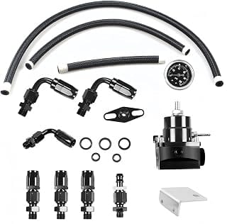 Fuel Regulator Kit, Universal Adjustable Car Aluminium Alloy Fuel Injection Pressure Regulator with Pressure Gauge 100PS