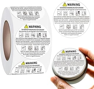 Candle Warning Stickers German 3.8 cm Round - 500 Pieces per Roll - DIN EN 15494 Compliant | Self-Adhesive Warning Label